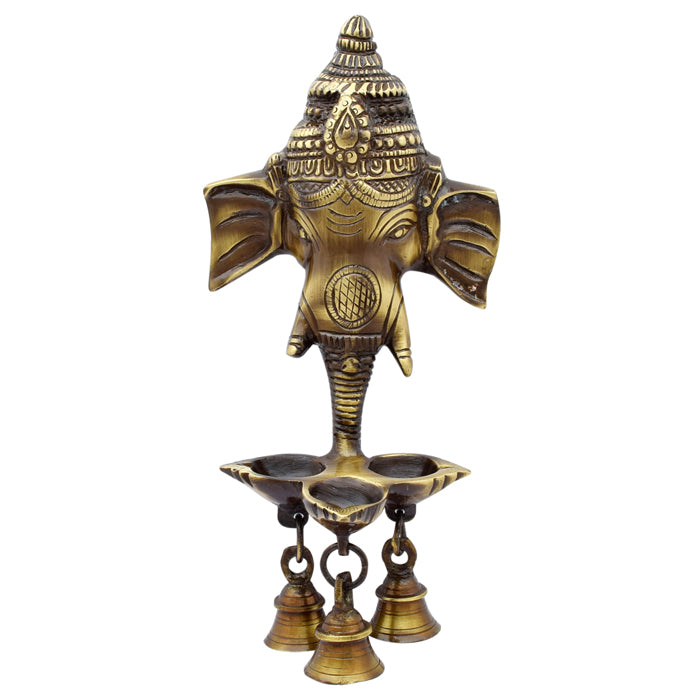Allied Brass Ganesha Wall Hanging Diya with Bells for Home Decor | Brass Hanging Diyas Oil Lamp | Diwali Gifts | Diyas for Diwali | Ghanti for Pooja | Temple Decore