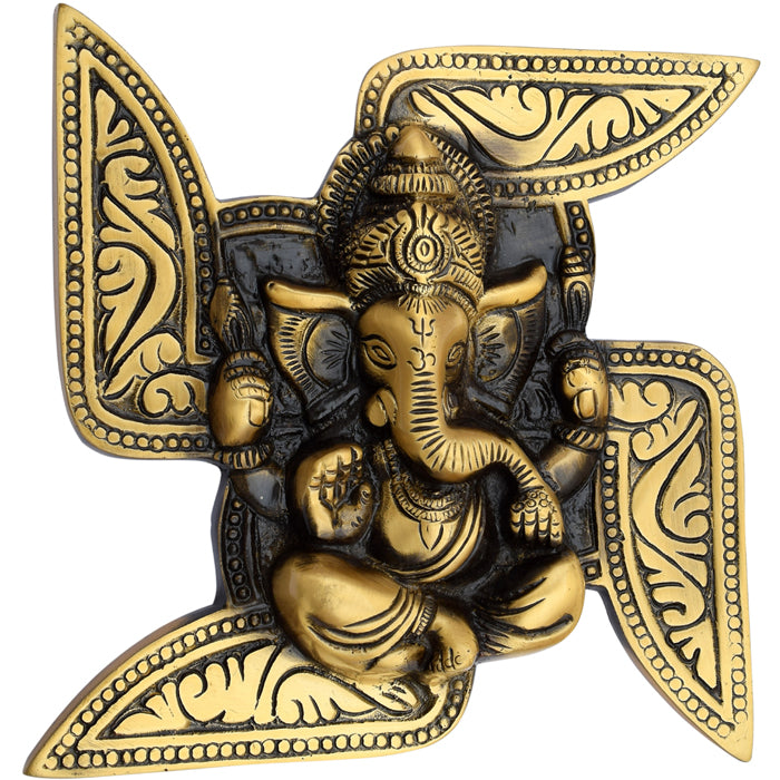 Allied Brass Ganesha On Swastic Wall Hanging Decorative Showpiece