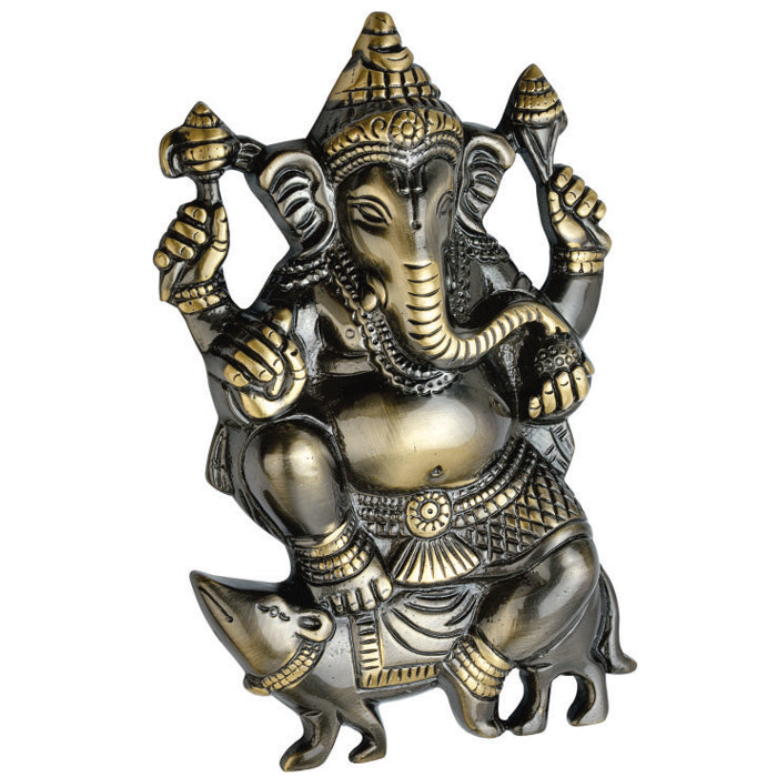 Allied Brass Ganesha Ji with Sitting on Rat Statue Hindu God Idol Sculpture Good Luck & Success for Home Puja Gifts