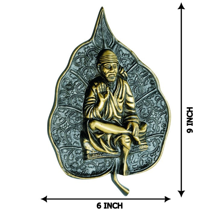 Allied Beautiful Brass Sai Baba Idol with Shirdi Sai Baba with Lord Sai Idol On Peepal Leaf