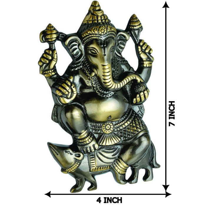 Allied Brass Ganesha Ji with Sitting on Rat Statue Hindu God Idol Sculpture Good Luck & Success for Home Puja Gifts