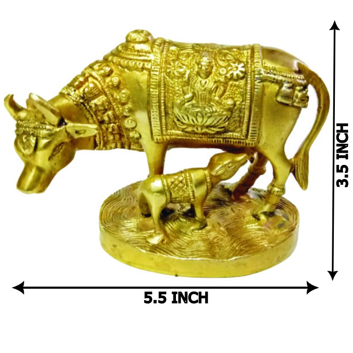 Allied Large Brass Cow with Her Baby, Kamdhenu Cow and Calf Brass Statue | Spiritual Showpiece | Figurine | Sculpture | Idol | House Warming Gift | Congratulatory Blessing Gift Item