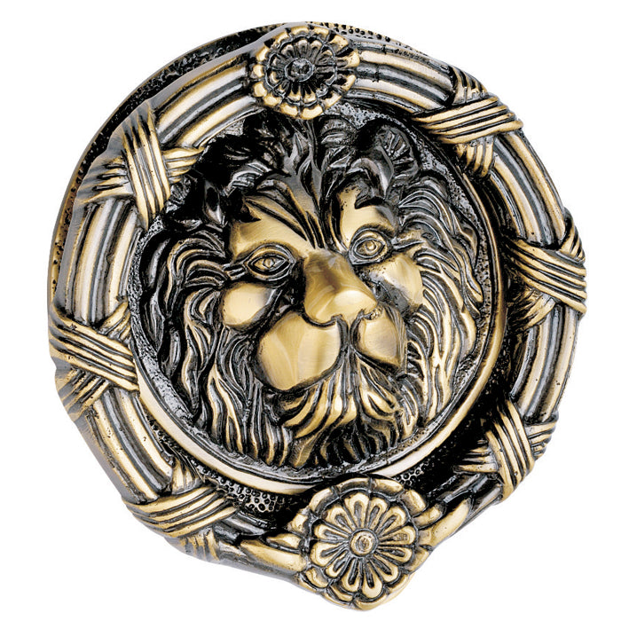 Allied Brass Lion Door Knocker- Beautiful Brass Lion Face Door Knocker with Antique Finish Great Gift Choice