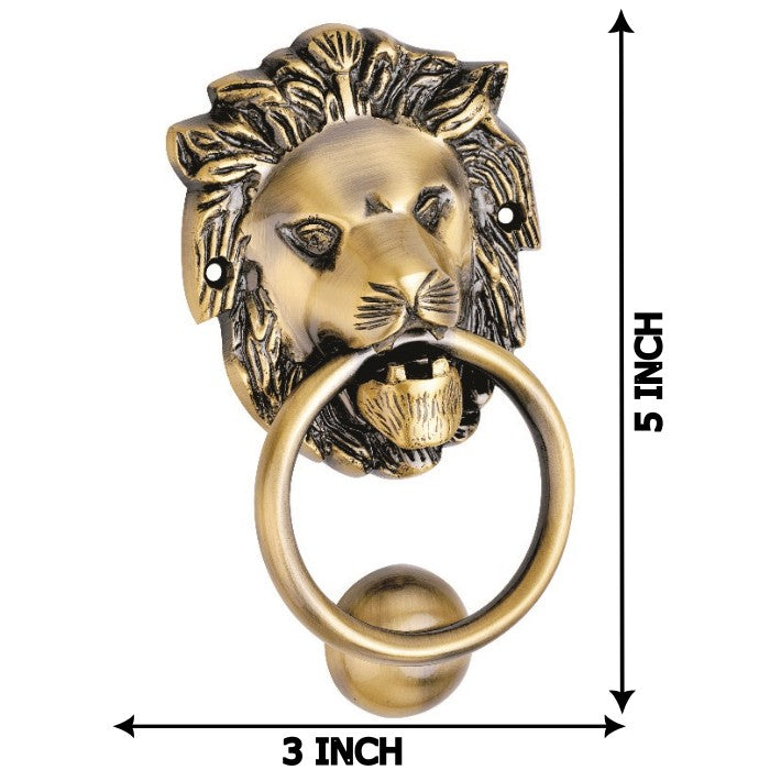 Allied Antique Brass Lion Face with Ring Door Knocker Home Decor with Antique Finish