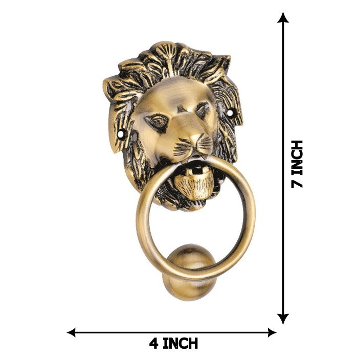 Allied Antique Brass Lion Face with Ring Door Knocker Home Decor with Antique Finish