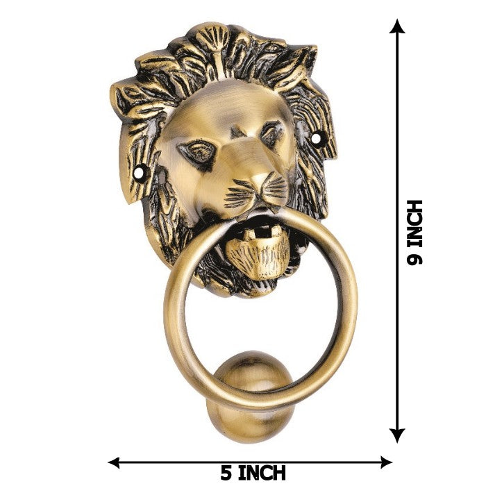 Allied Antique Brass Lion Face with Ring Door Knocker Home Decor with Antique Finish