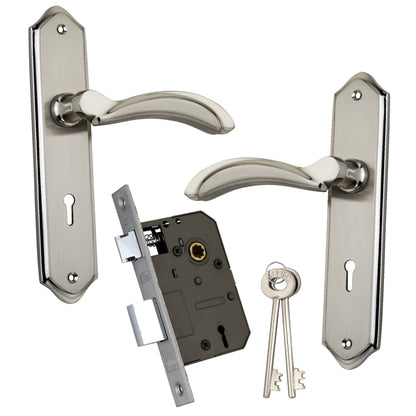 Allied 8 Inches Mortise Handle Set with KY Lock Body | SS Finish | 2 Keys | 6 Lever 65 mm Lock Set for Door | Code No.- 033