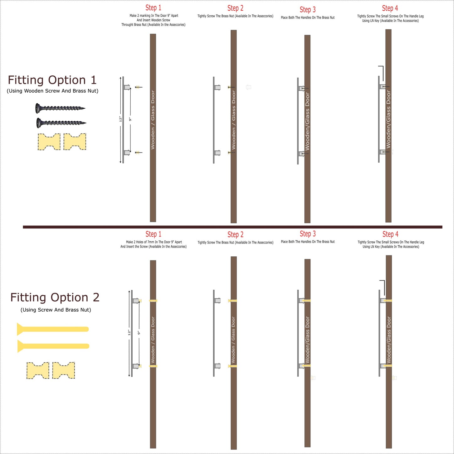 Allied Brass Pull Handle| Wooden Brass Door Handle | Brass Door Handle | Code- 34