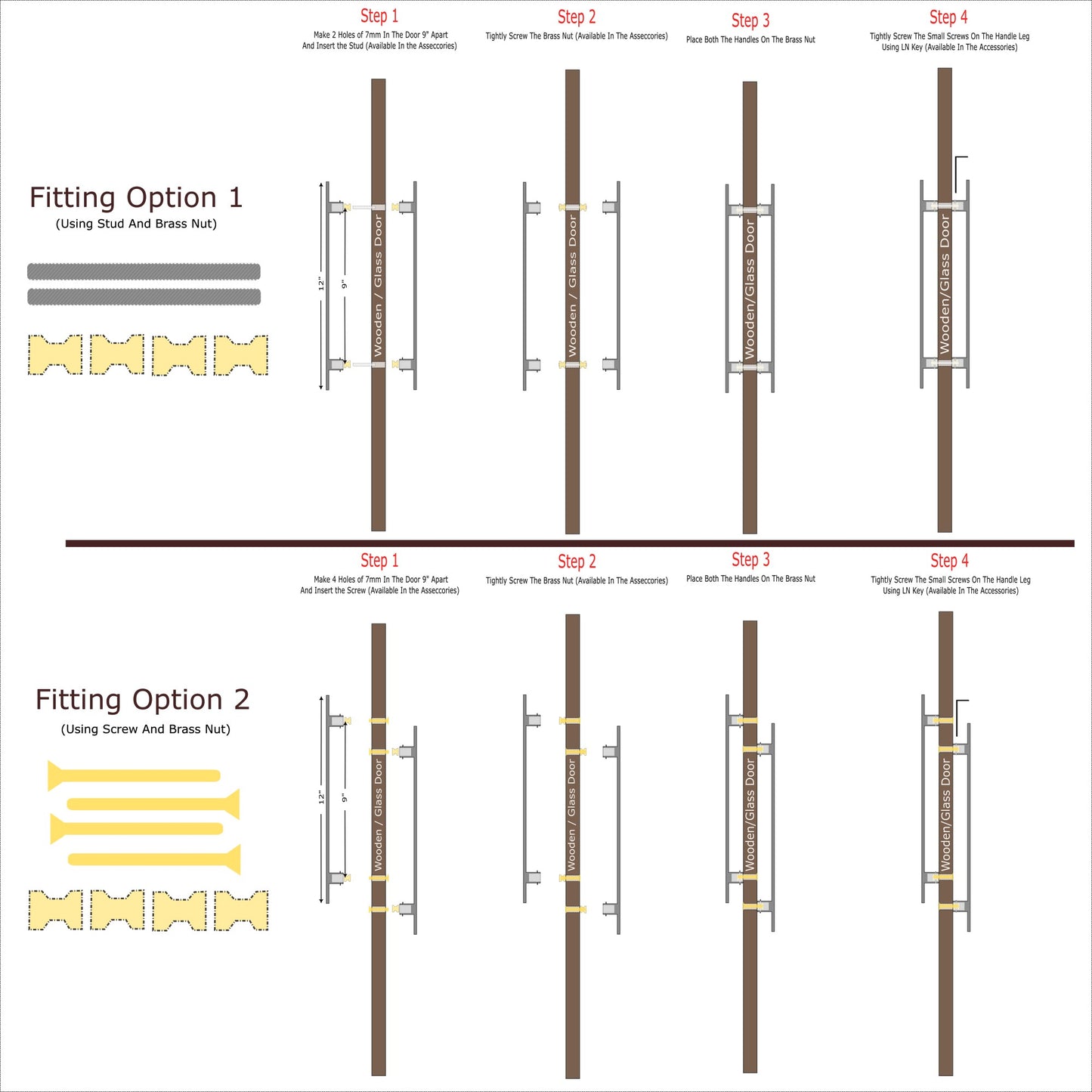 Allied Brass Pull Handle| Wooden Brass Door Handle | Brass Door Handle | Code- trio