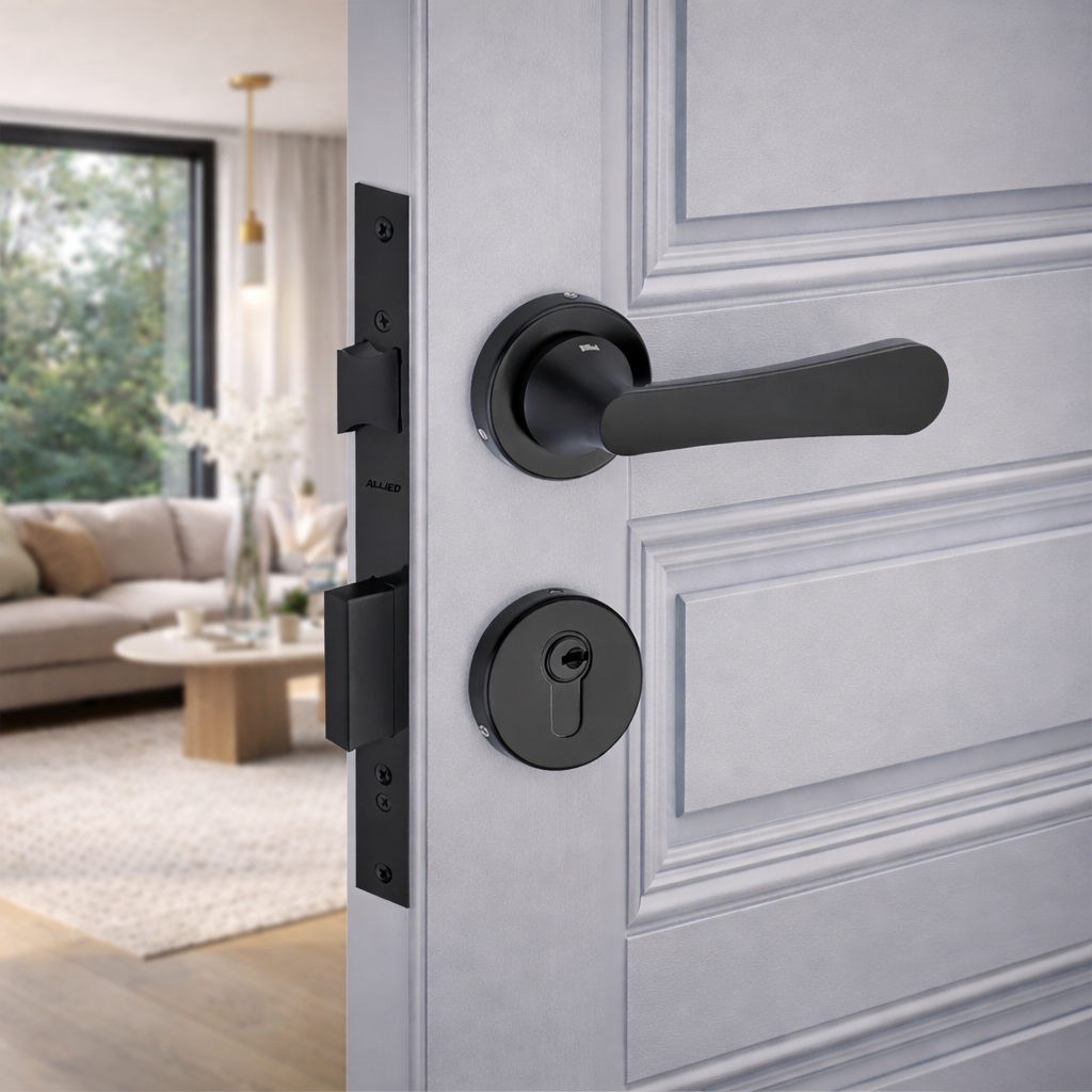 Stainless Steel Rose Handle Lock Set No. 410 Matt Black Finish