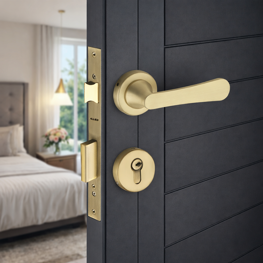 Stainless Steel Rose Handle Lock Set No. 410 Brass Antique