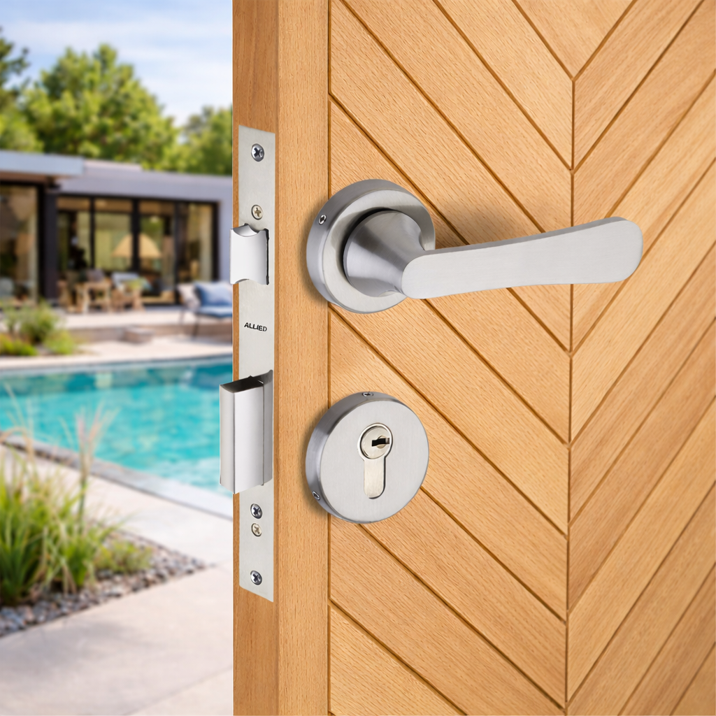 Stainless Steel Rose Handle Lock Set No. 410 SS Finish