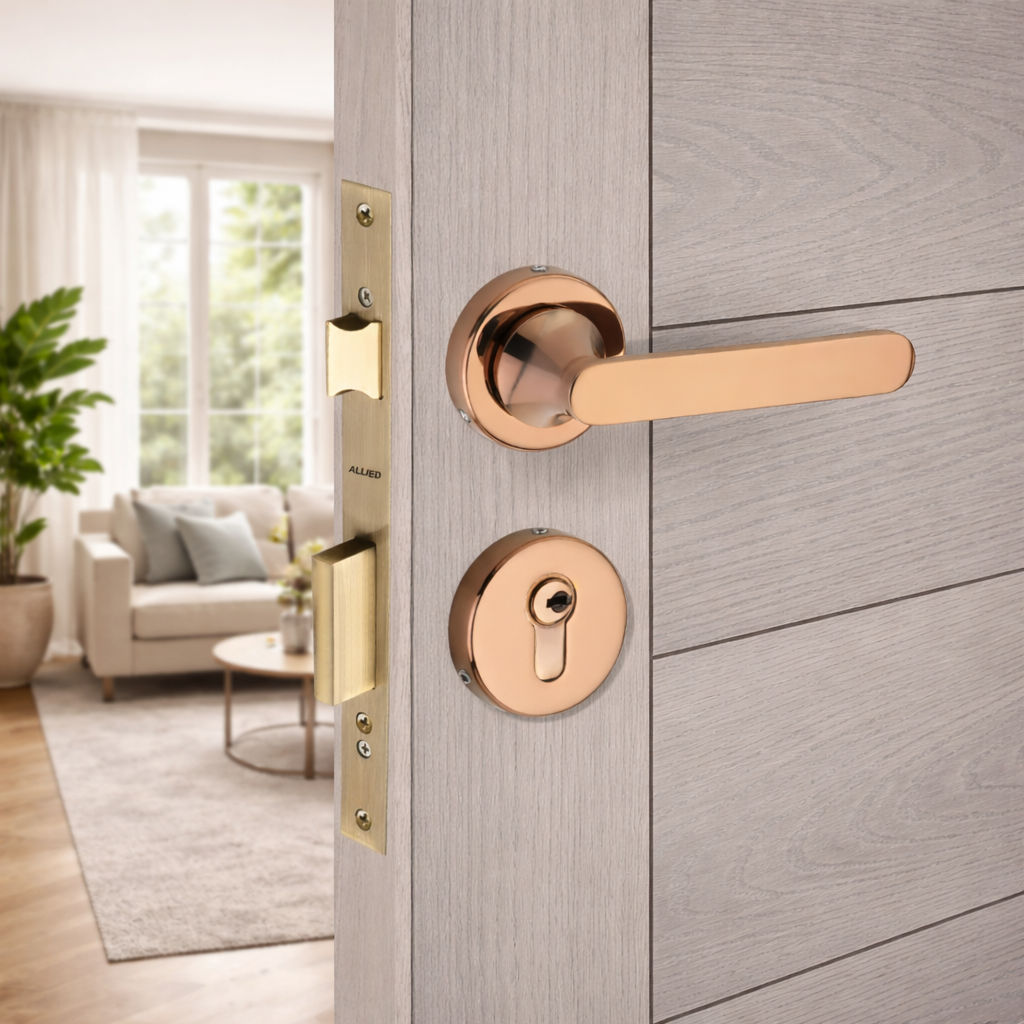 Stainless Steel Rose Handle Lock Set No. 411 PVD Rose Gold Finish