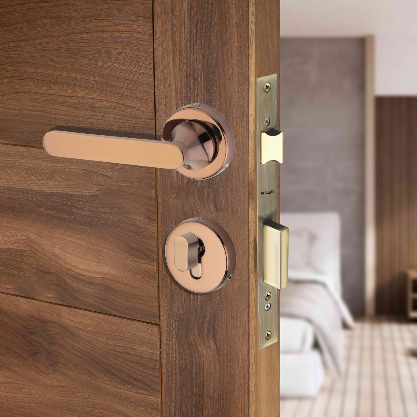 Stainless Steel Rose Handle Lock Set No. 411 PVD Rose Gold Finish