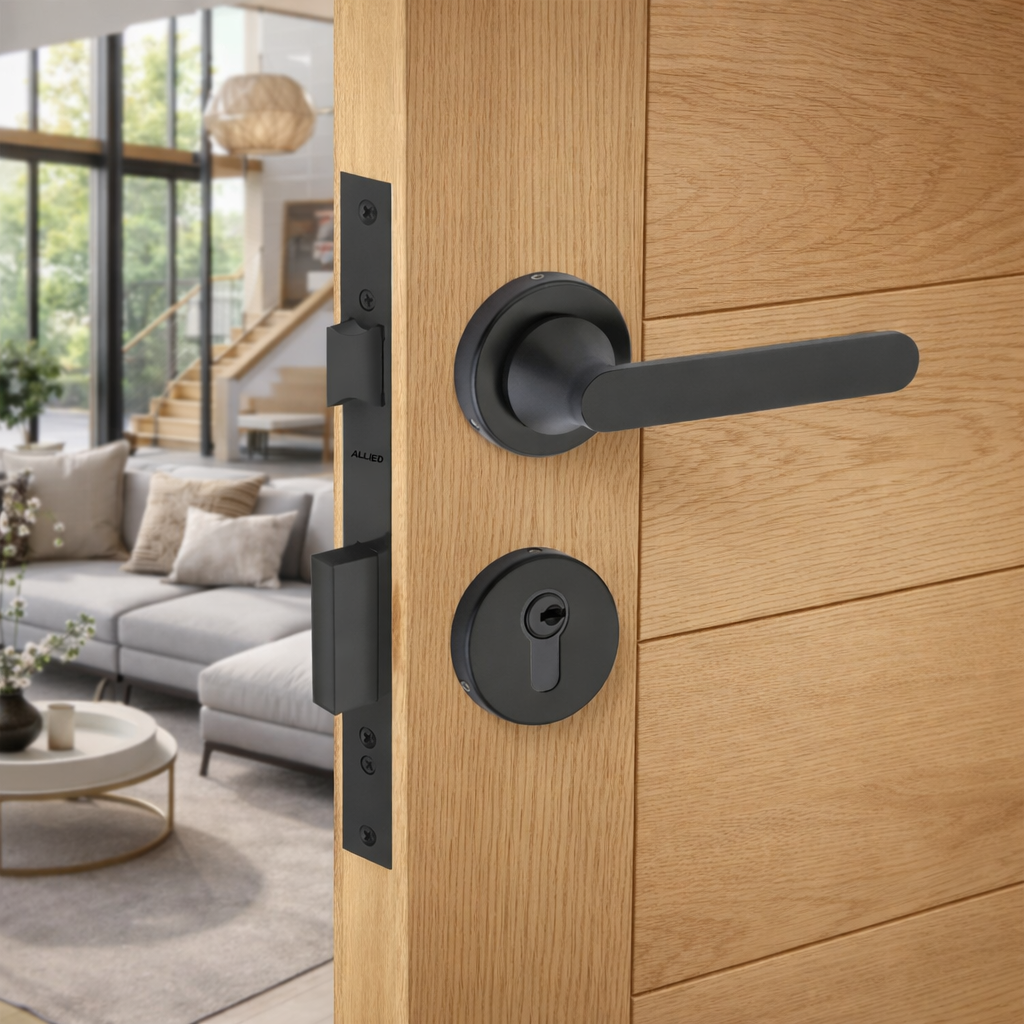 Stainless Steel Rose Handle Lock Set No. 411 Matt Black Finish