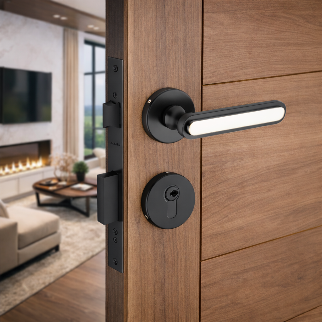 Stainless Steel Rose Handle Lock Set No. 412 Matt Black Finish