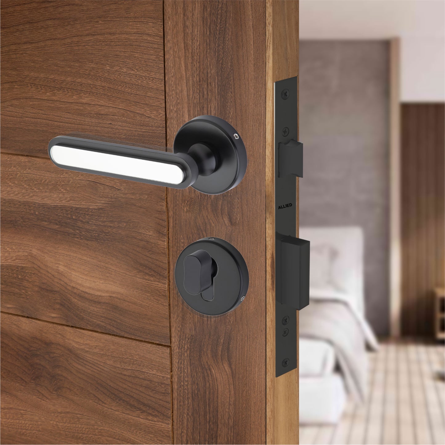 Stainless Steel Rose Handle Lock Set No. 412 Matt Black Finish