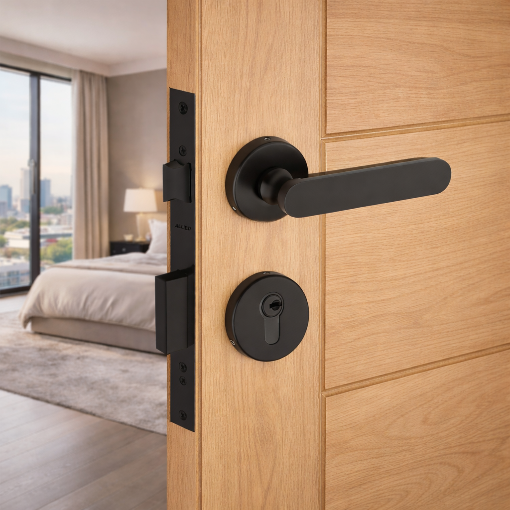 Stainless Steel Rose Handle Lock Set No. 413 Black Finish