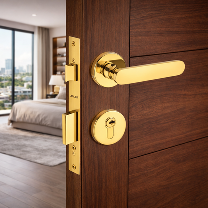 Stainless Steel Rose Handle Lock Set No. 413 PVD Gold Finish