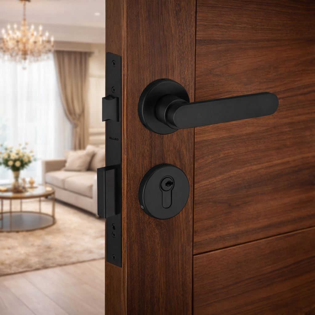 Stainless Steel Rose Handle Lock Set No. 414 Matt Black Finish
