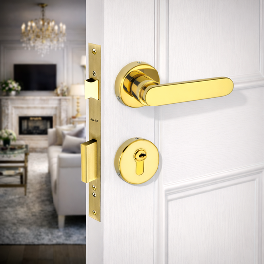 Stainless Steel Rose Handle Lock Set No. 414 PVD Gold Finish