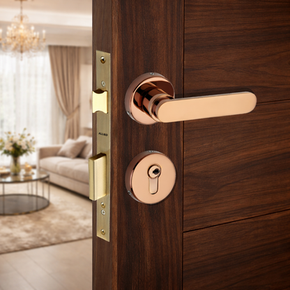 Stainless Steel Rose Handle Lock Set No. 414 PVD Rose Gold Finish
