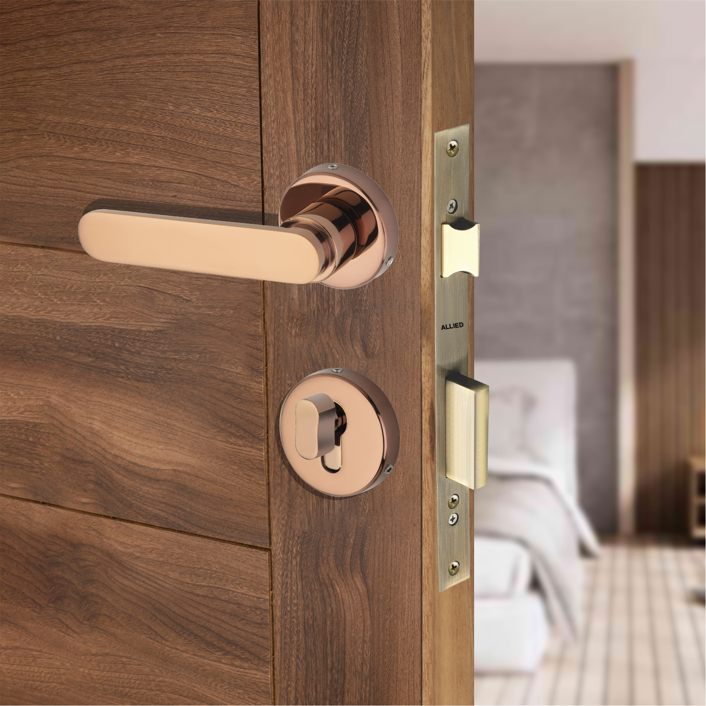 Stainless Steel Rose Handle Lock Set No. 414 PVD Rose Gold Finish
