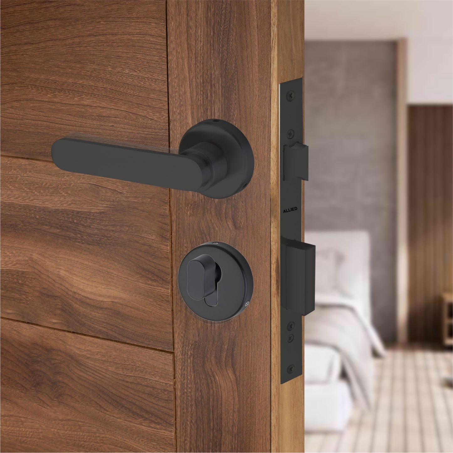 Stainless Steel Rose Handle Lock Set No. 414 Matt Black Finish