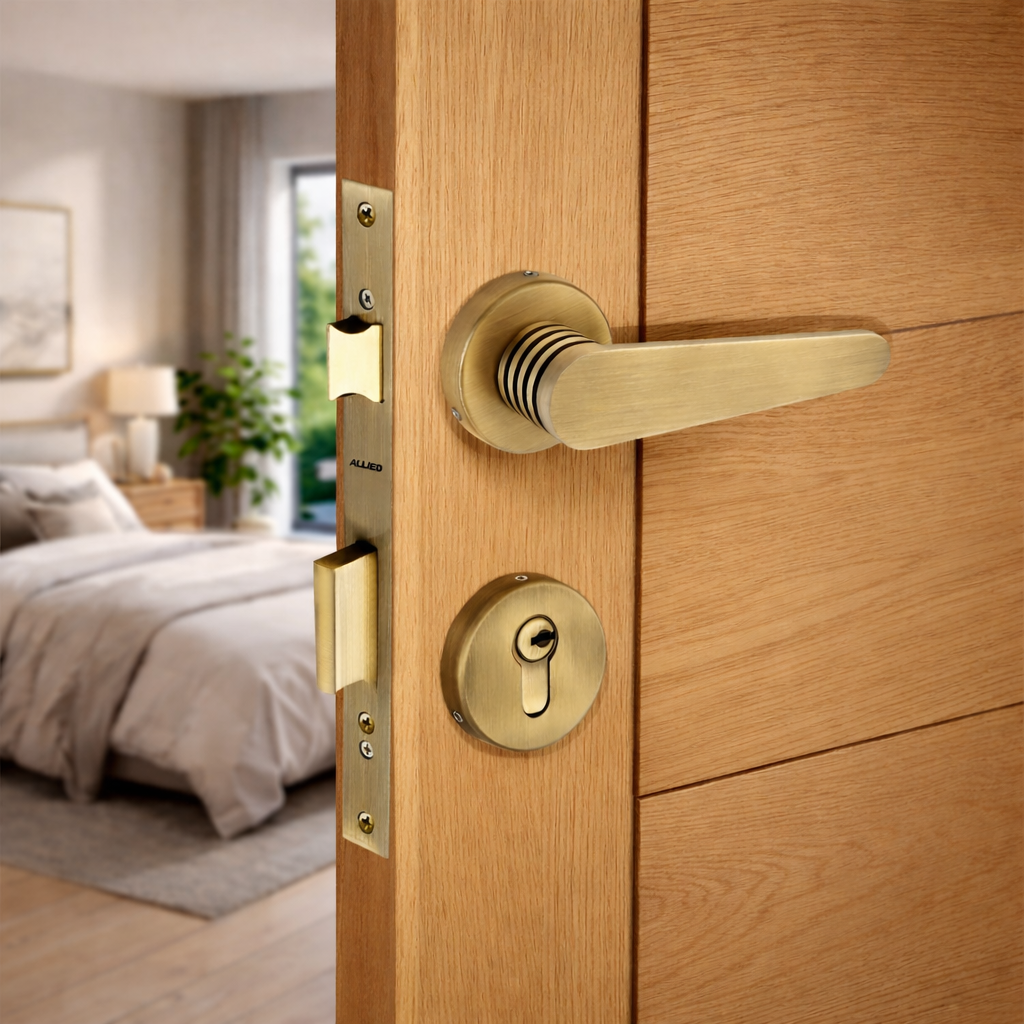 Stainless Steel Rose Handle Lock Set No. 415 Brass Antique
