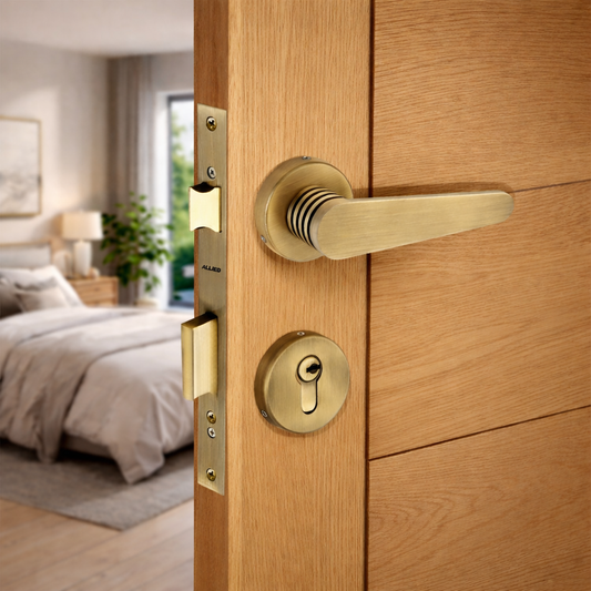 Stainless Steel Rose Handle Lock Set No. 415 Brass Antique