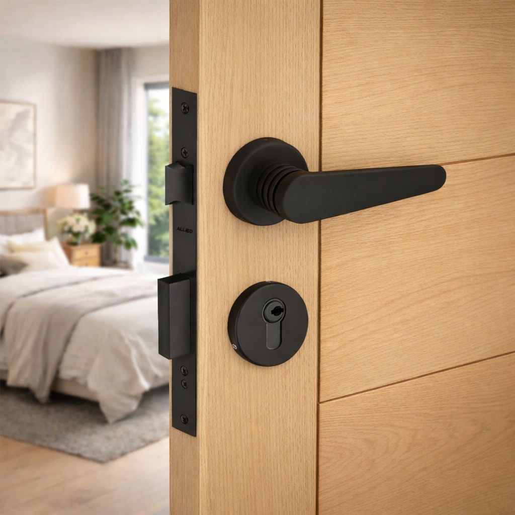Stainless Steel Rose Handle Lock Set No. 415 Matt Black Finish