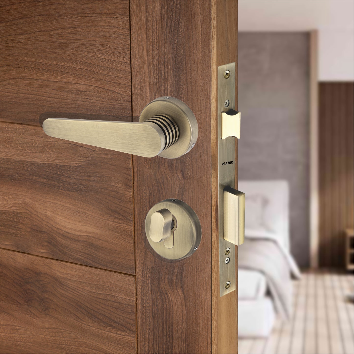 Stainless Steel Rose Handle Lock Set No. 415 Brass Antique