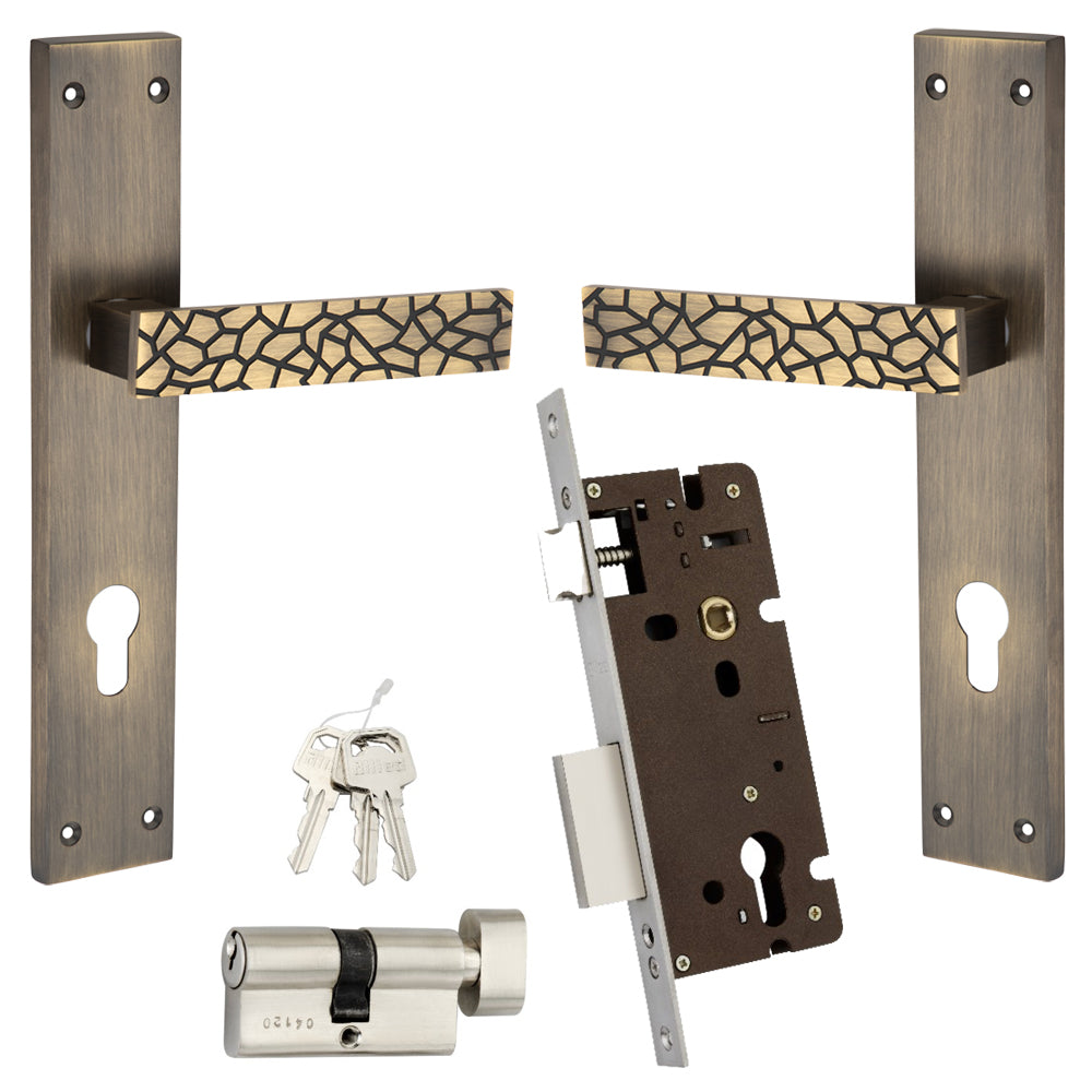 Allied  Brass Mortise Handle Set with CY Lock Body | 3 Keys | 60 mm One Side Knob Cylinder | Code - BM50