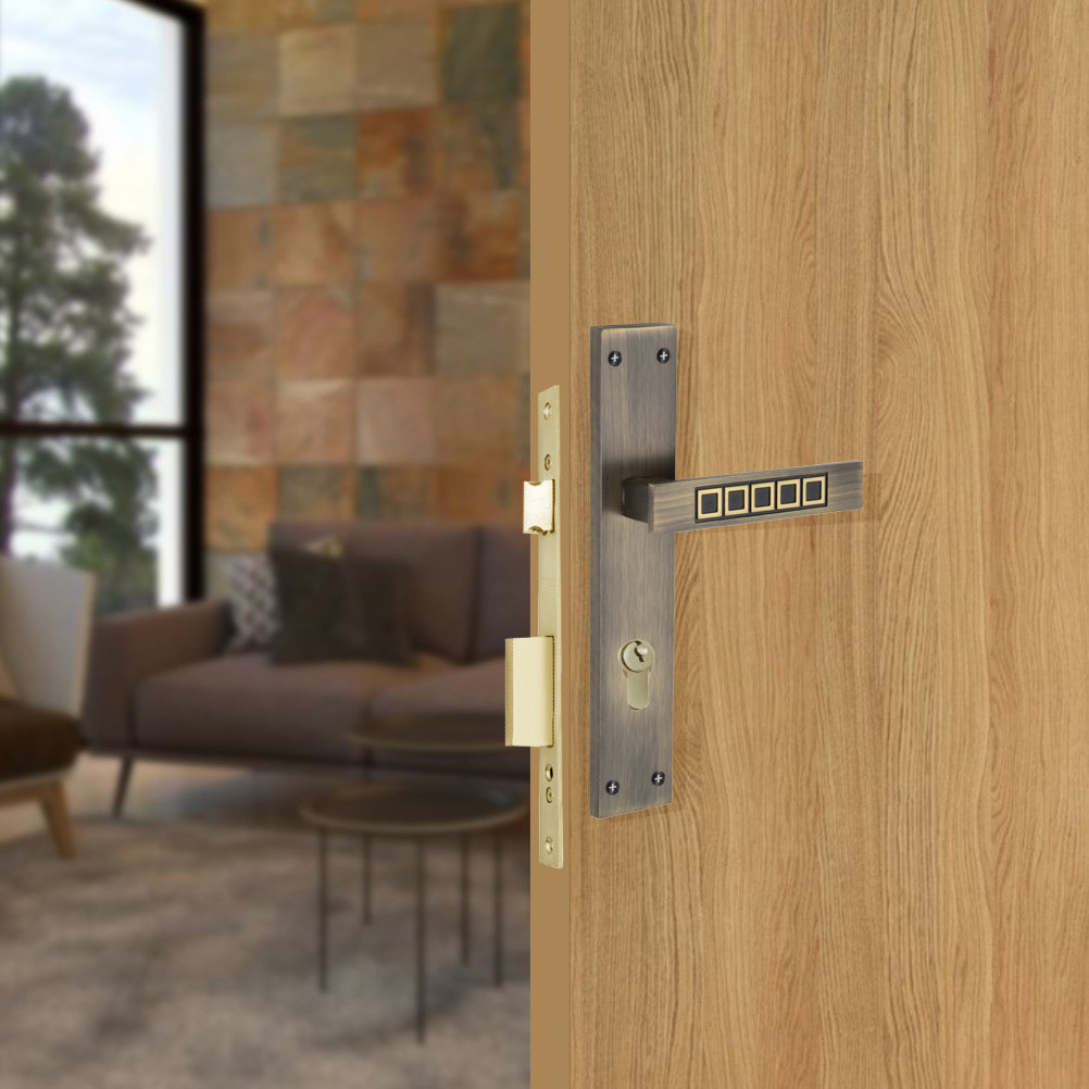 Allied  Brass Mortise Handle Set with CY Lock Body | 3 Keys | 60 mm One Side Knob Cylinder | Code - BMSQU