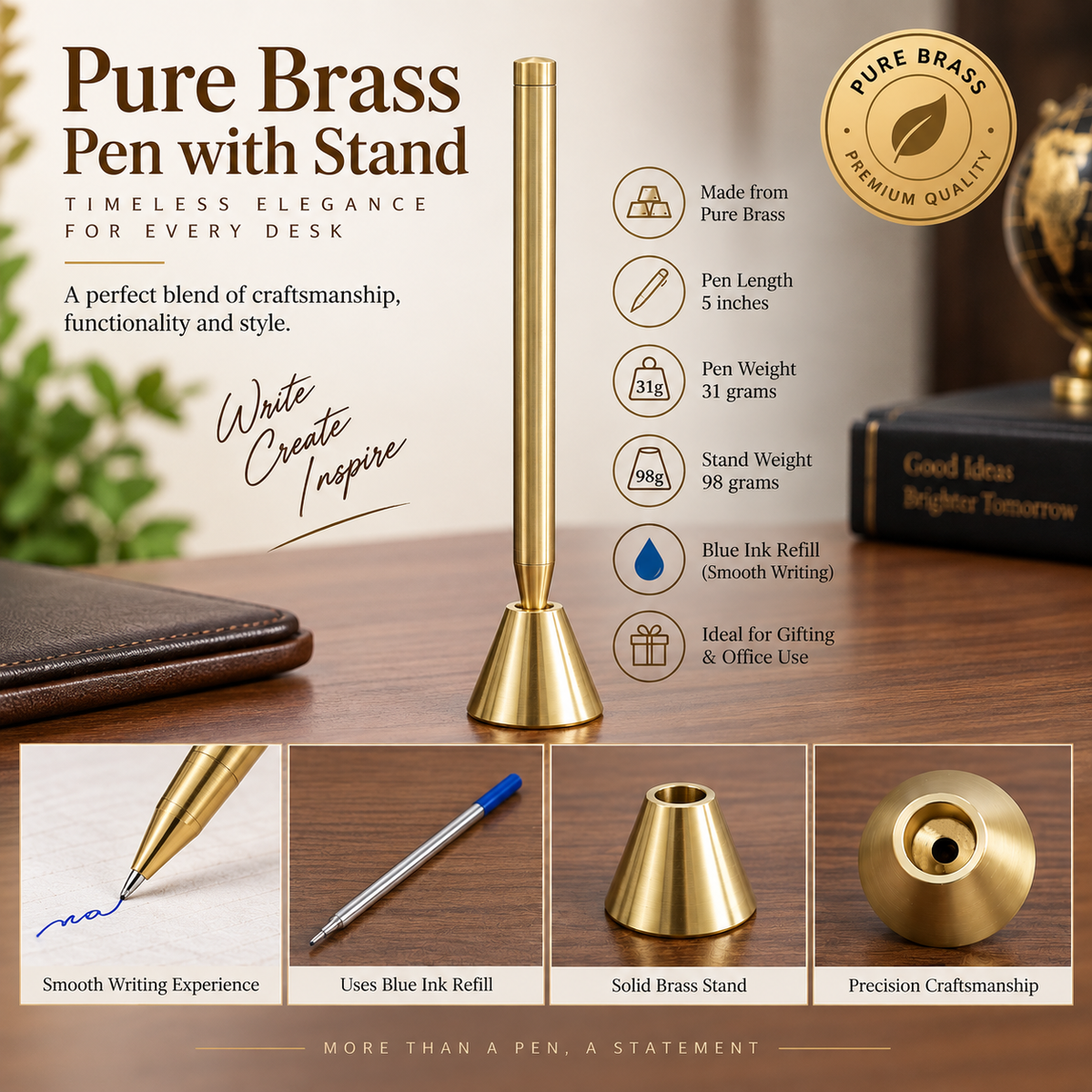 Brass Pen With Brass Stand