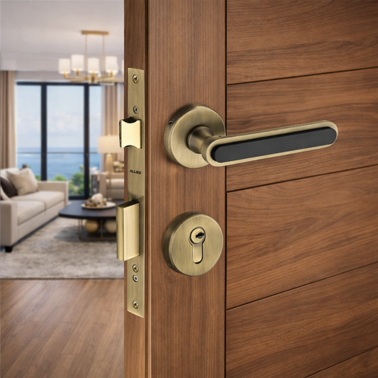 Stainless Steel Rose Handle Lock Set No. 412 Brass Antique