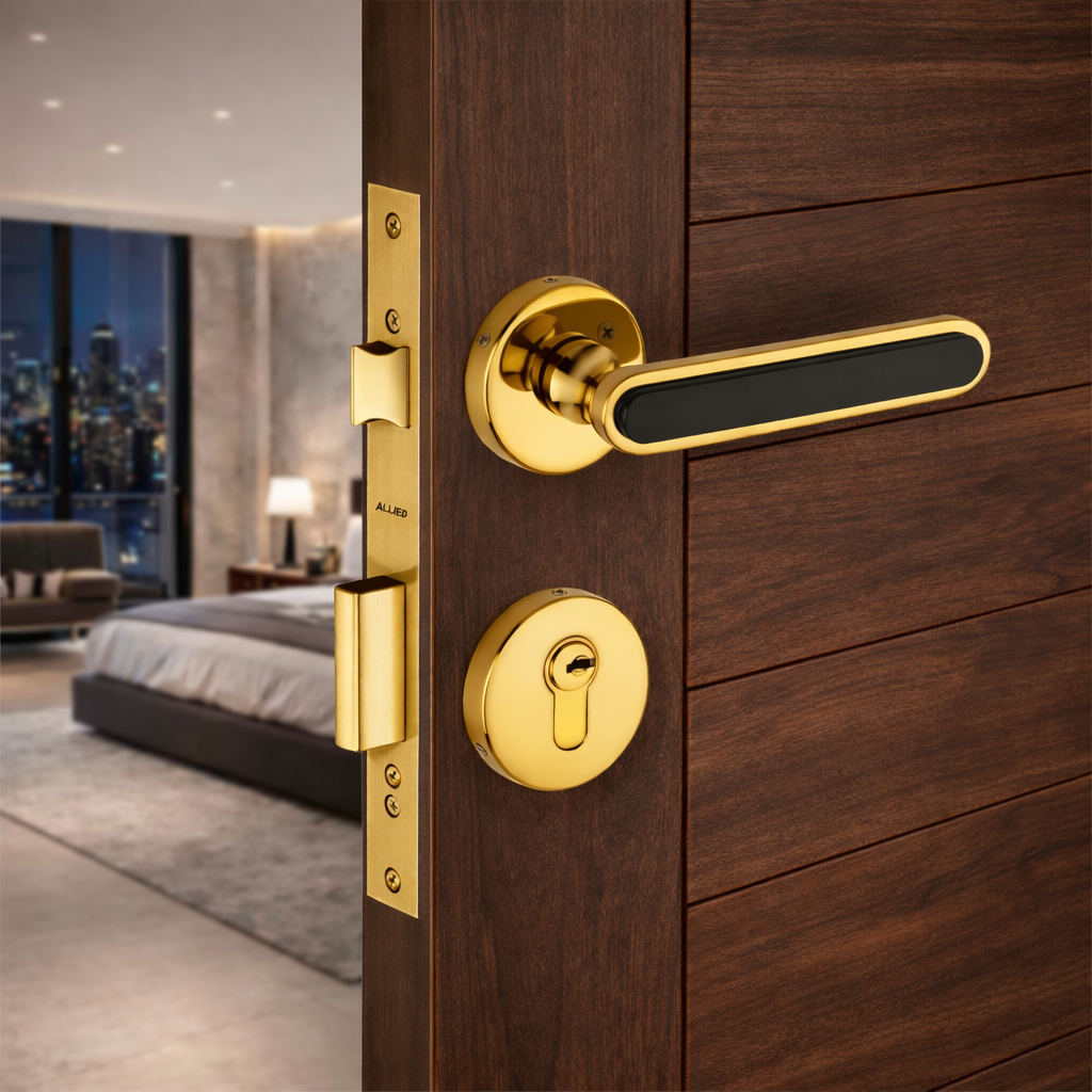 Stainless Steel Rose Handle Lock Set No. 412 PVD Gold Finish