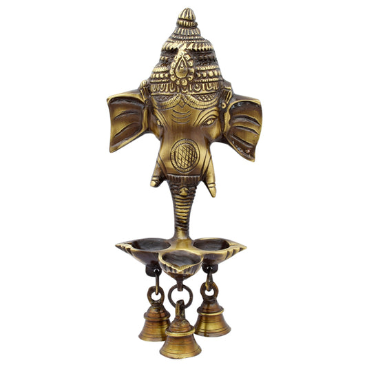 Allied Brass Ganesha Wall Hanging Diya with Bells for Home Decor | Brass Hanging Diyas Oil Lamp | Diwali Gifts | Diyas for Diwali | Ghanti for Pooja | Temple Decore