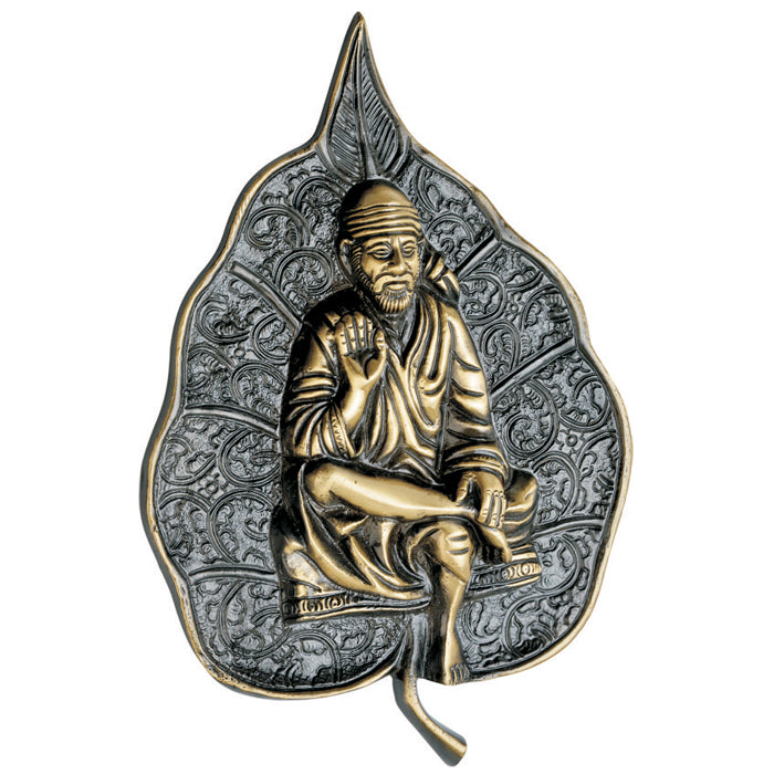 Allied Beautiful Brass Sai Baba Idol with Shirdi Sai Baba with Lord Sai Idol On Peepal Leaf