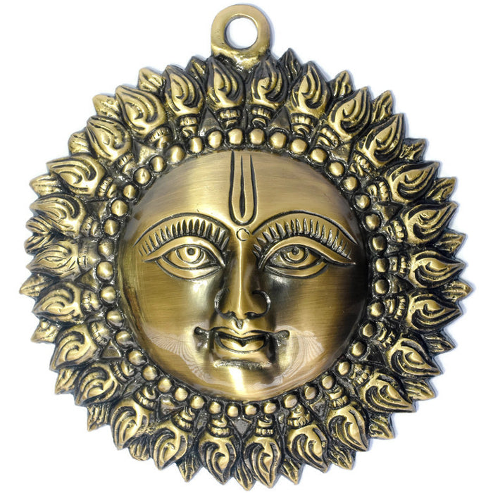 Allied Ideal Gift - Beautiful Sun Brass Decorative Wall Hanging Surya Face Murti Idol Statue Sculpture Wall Hanging of Antique Look