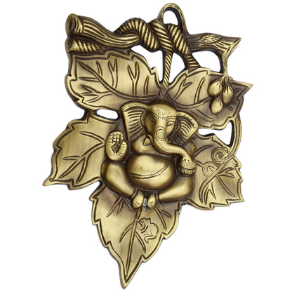 Brass Brown Leaf on Lord Ganesha Beautiful Decoratives Wall Hanging | Diwali | Home Decor with Antique Finish