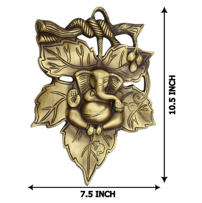 Brass Brown Leaf on Lord Ganesha Beautiful Decoratives Wall Hanging | Diwali | Home Decor with Antique Finish