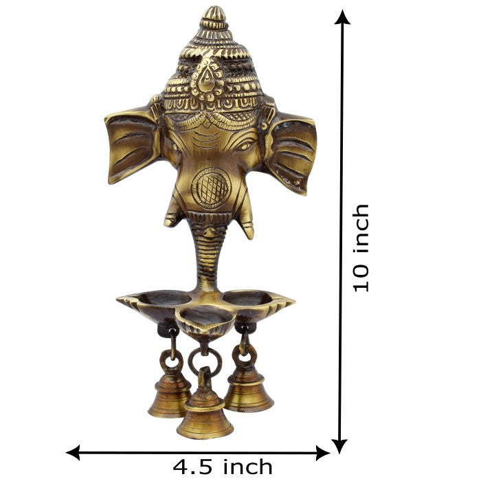 Allied Brass Ganesha Wall Hanging Diya with Bells for Home Decor | Brass Hanging Diyas Oil Lamp | Diwali Gifts | Diyas for Diwali | Ghanti for Pooja | Temple Decore