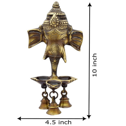 Allied Brass Ganesha Wall Hanging Diya with Bells for Home Decor | Brass Hanging Diyas Oil Lamp | Diwali Gifts | Diyas for Diwali | Ghanti for Pooja | Temple Decore