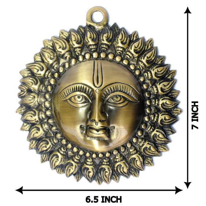 Allied Ideal Gift - Beautiful Sun Brass Decorative Wall Hanging Surya Face Murti Idol Statue Sculpture Wall Hanging of Antique Look