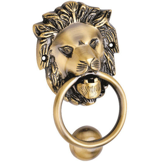 Allied Antique Brass Lion Face with Ring Door Knocker Home Decor with Antique Finish