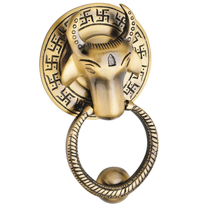 Beautiful Nandi Face with Nandi Door Knocker/Door Decor with Nandi Face Brass with Antique Finish