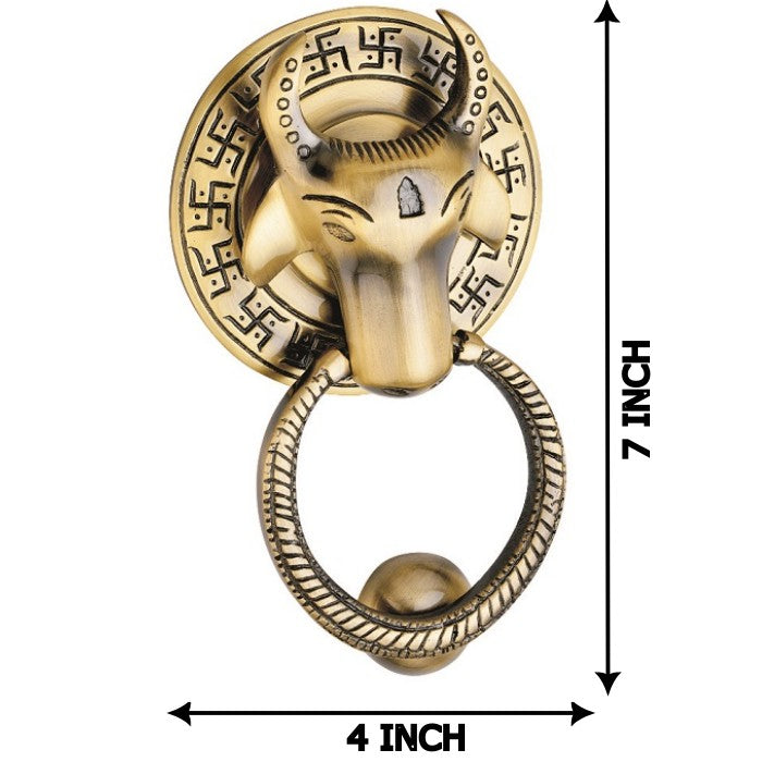 Beautiful Nandi Face with Nandi Door Knocker/Door Decor with Nandi Face Brass with Antique Finish