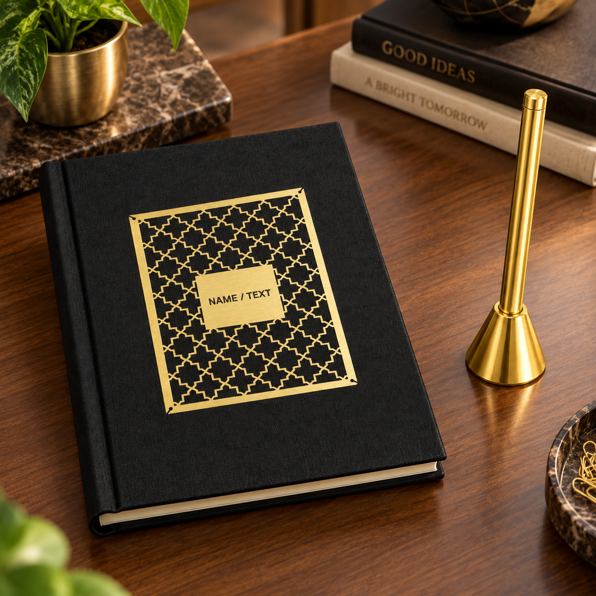 Brass Mesh Diary With Brass Pen & Stand