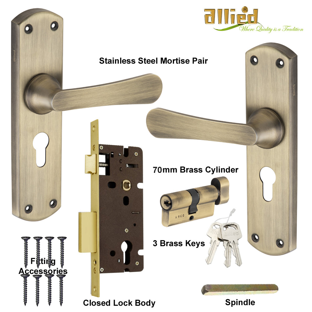 Stainless Steel 8 inch Handle Lock Set No. 410 Brass Antique